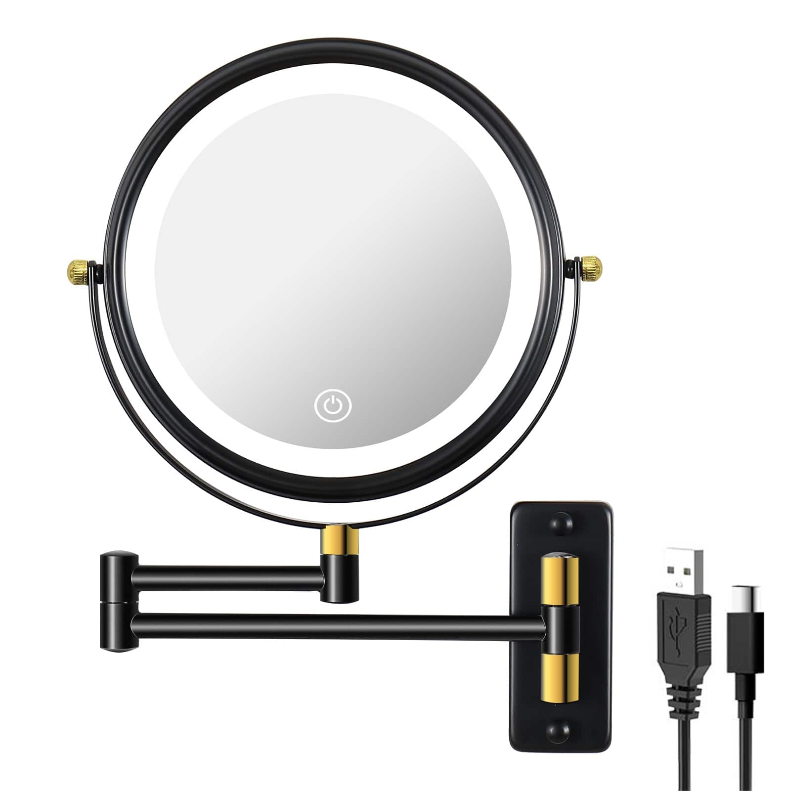 360° Swivel Wall Mounted Makeup Mirror with LED Lights & Extension Arm